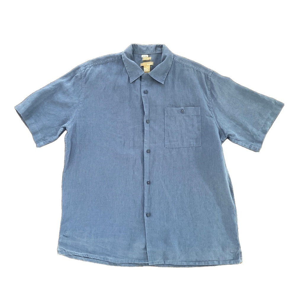 Bruno 100% Linen Shirt Size Large Denim Blue Relaxed Fit